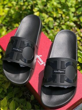 Salvatore Ferragamo Men’s Black Slide Sandals